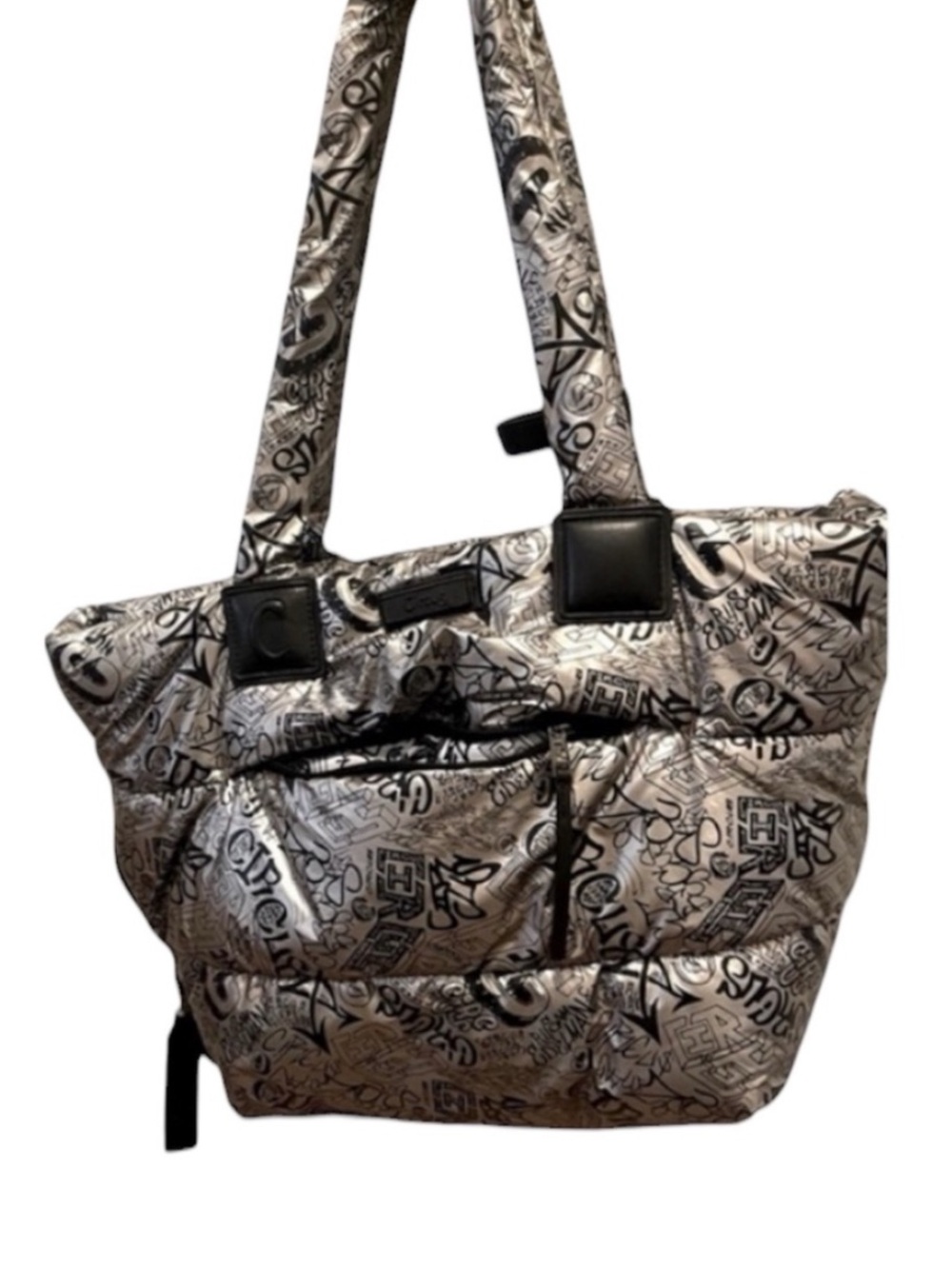 SAM EDELMAN by circus Puffy Shoulder Graphic Bag
Silver Black tote Graffiti